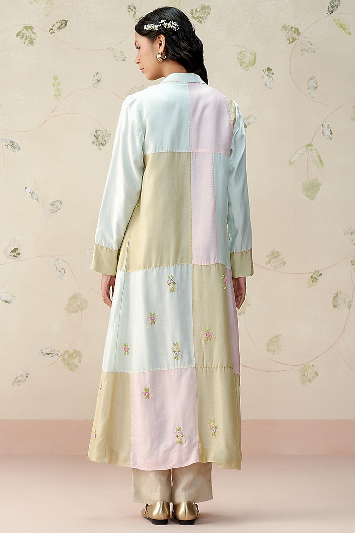 Multi-Colored Chanderi Hand Embroidered Jacket by AAMRASS at Pernia's Pop Up Shop