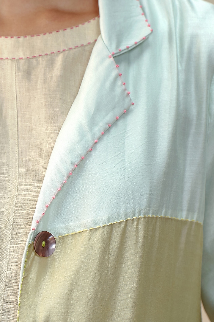 Multi-Colored Chanderi Hand Embroidered Jacket by AAMRASS at Pernia's Pop Up Shop