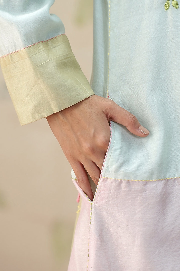 Multi-Colored Chanderi Hand Embroidered Jacket by AAMRASS at Pernia's Pop Up Shop