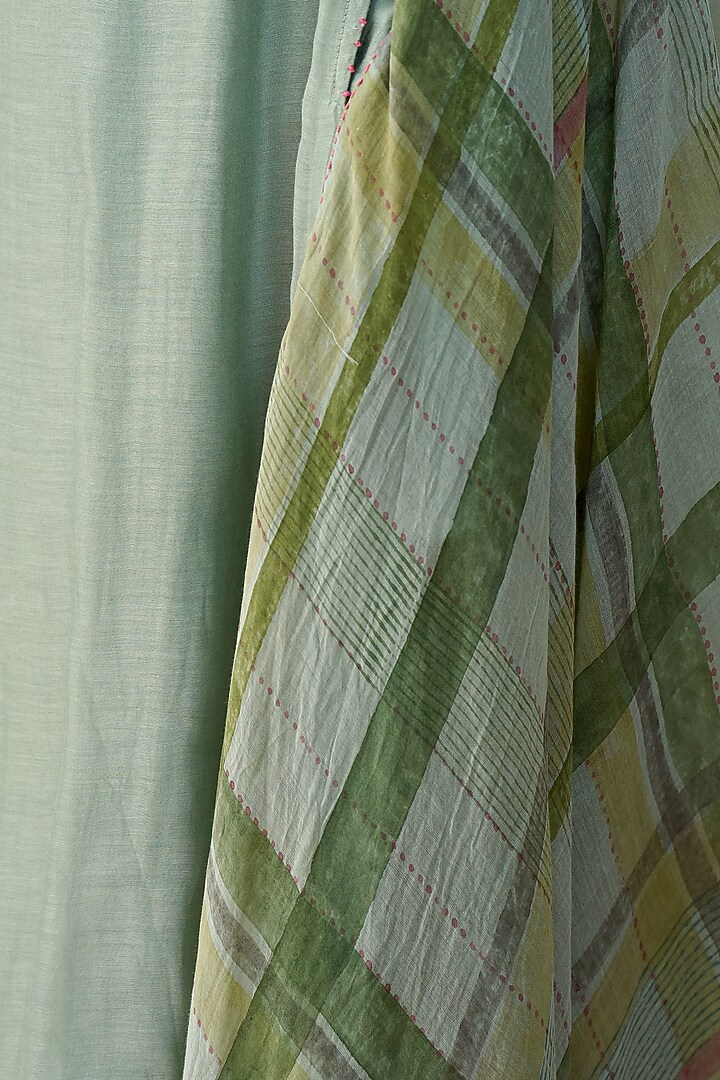English Green Mul Chanderi Block Printed Kurta Set by AAMRASS at Pernia's Pop Up Shop