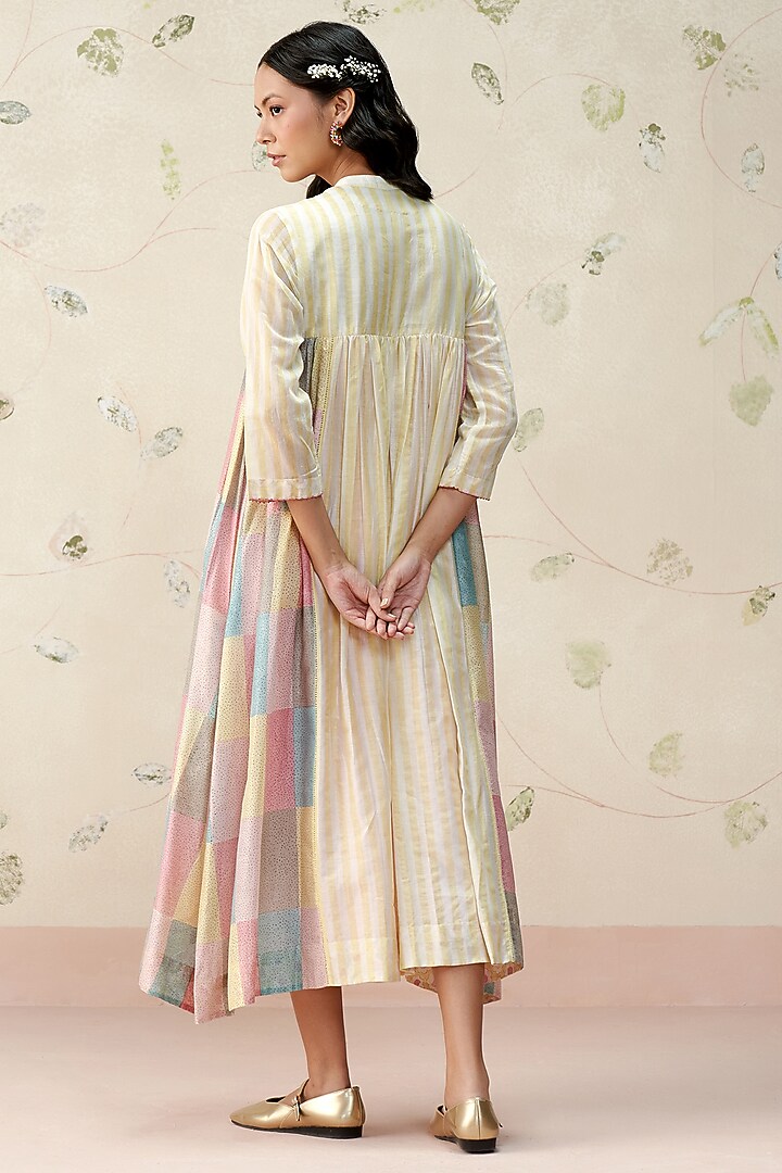 Ivory Chanderi Hand Block Printed Vacation Dress by AAMRASS at Pernia's Pop Up Shop