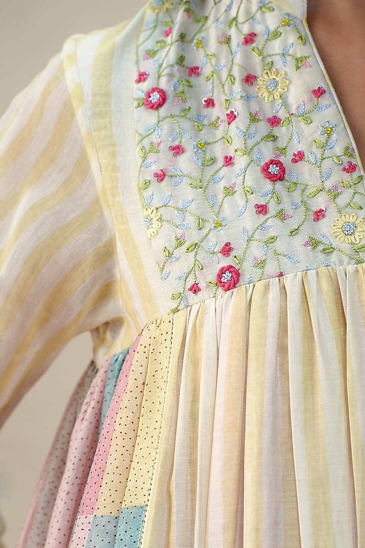 Ivory Chanderi Hand Block Printed Vacation Dress by AAMRASS at Pernia's Pop Up Shop