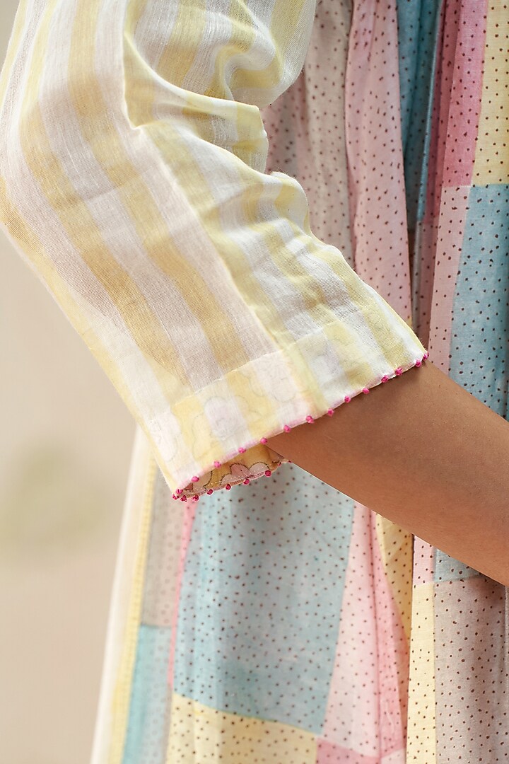 Ivory Chanderi Hand Block Printed Vacation Dress by AAMRASS at Pernia's Pop Up Shop