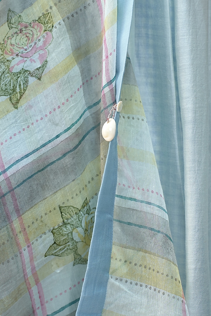 Sky Blue Mul Chanderi Block Printed Dupatta by AAMRASS at Pernia's Pop Up Shop