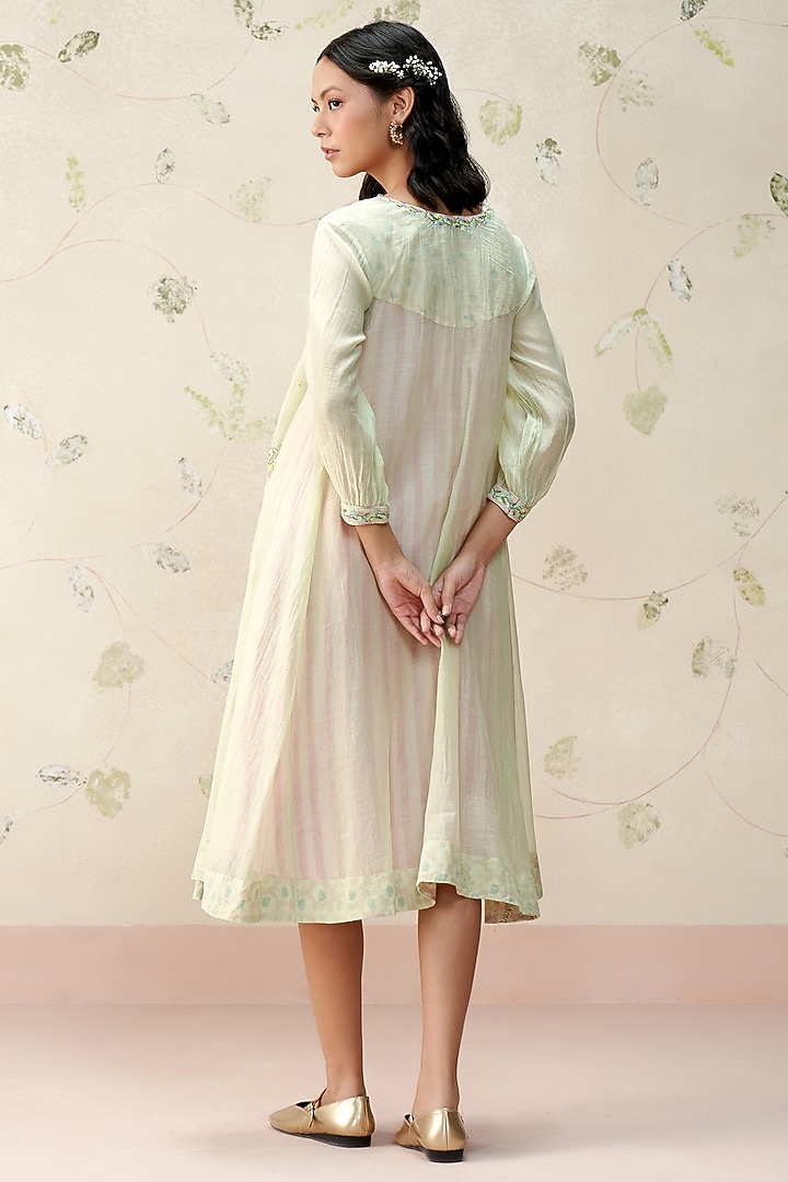 Sea Green Mul Chanderi Hand Embroidered Vacation Dress by AAMRASS at Pernia's Pop Up Shop
