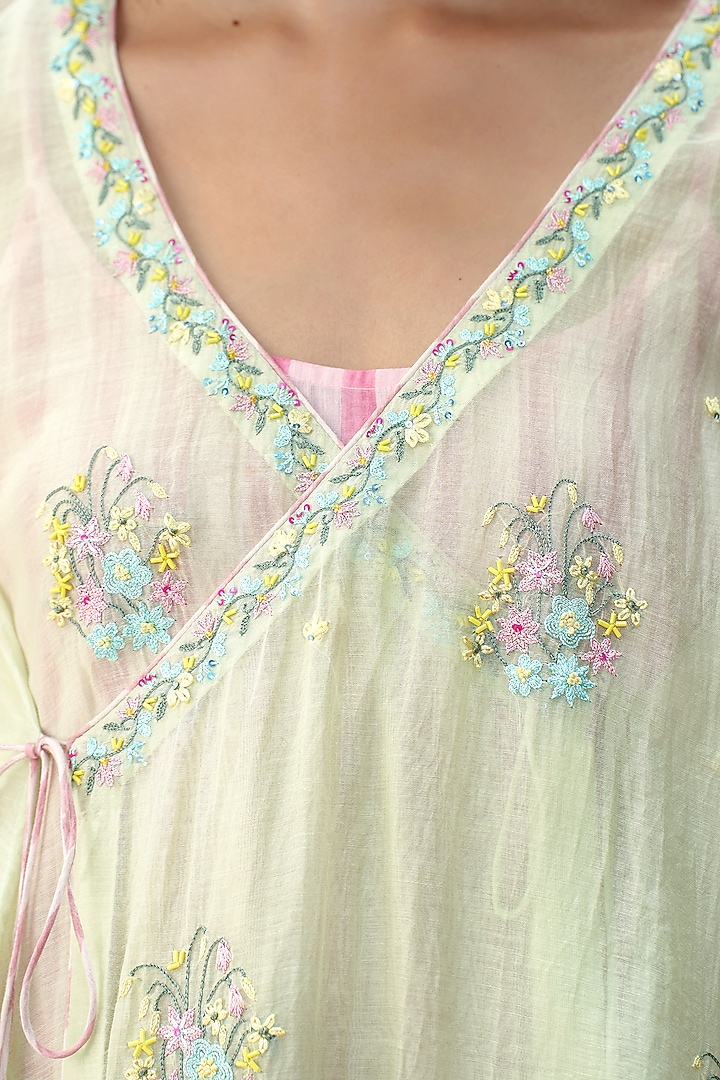 Sea Green Mul Chanderi Hand Embroidered Vacation Dress by AAMRASS at Pernia's Pop Up Shop