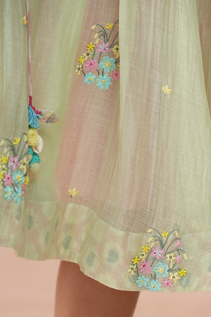 Sea Green Mul Chanderi Hand Embroidered Vacation Dress by AAMRASS at Pernia's Pop Up Shop