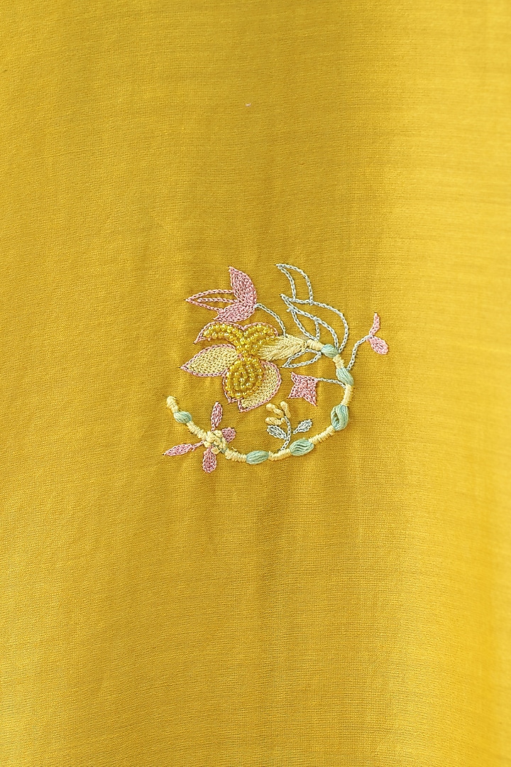 Marigold Yellow Chanderi Hand Embroidered Kaftan Tunic by AAMRASS at Pernia's Pop Up Shop