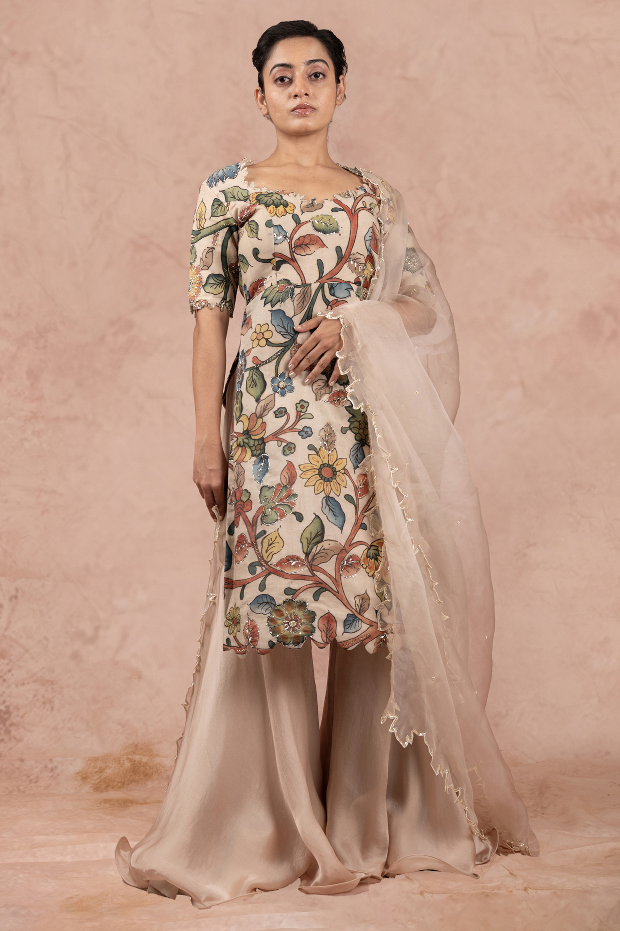 Ivory Silk Flared Wedding Sharara Set by AAMRA BY LAVANYA at Pernia's Pop Up Shop