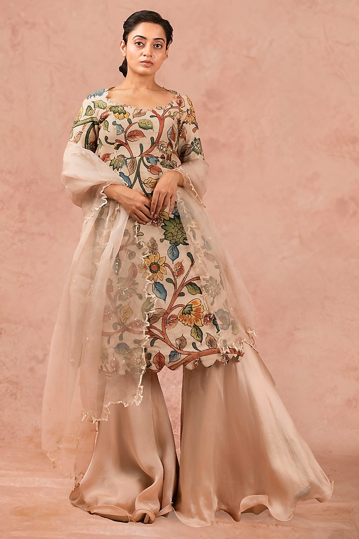 Ivory Silk Flared Wedding Sharara Set by AAMRA BY LAVANYA at Pernia's Pop Up Shop