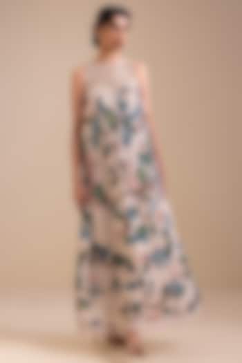 Ivory Georgette Birds Hand Painted Halter Maxi Cocktail Dress by AAMRA BY LAVANYA at Pernia's Pop Up Shop