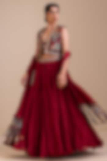 Maroon Silk Crushed Wedding Lehenga Set by AAMRA BY LAVANYA at Pernia's Pop Up Shop