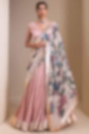 Pastel Pink Silk Crushed Wedding Lehenga Set by AAMRA BY LAVANYA at Pernia's Pop Up Shop