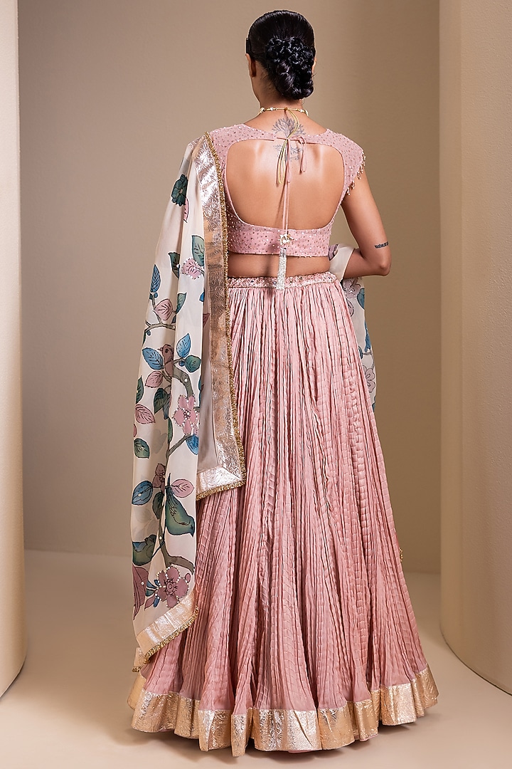 Pastel Pink Silk Crushed Wedding Lehenga Set by AAMRA BY LAVANYA at Pernia's Pop Up Shop