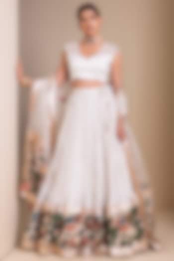 Ivory Silk Crushed Wedding Lehenga Set by AAMRA BY LAVANYA at Pernia's Pop Up Shop