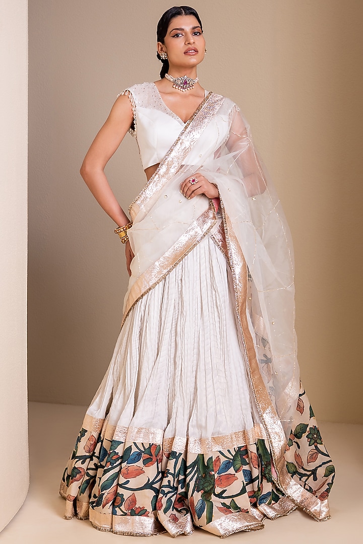 Ivory Silk Crushed Wedding Lehenga Set by AAMRA BY LAVANYA at Pernia's Pop Up Shop