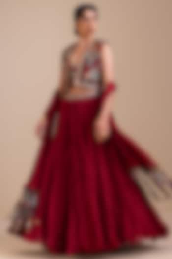 Maroon Silk Crushed Dupatta by AAMRA BY LAVANYA at Pernia's Pop Up Shop