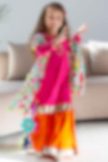 Orange Cotton & Cotton Silk Sharara Set For Girls by Anaario