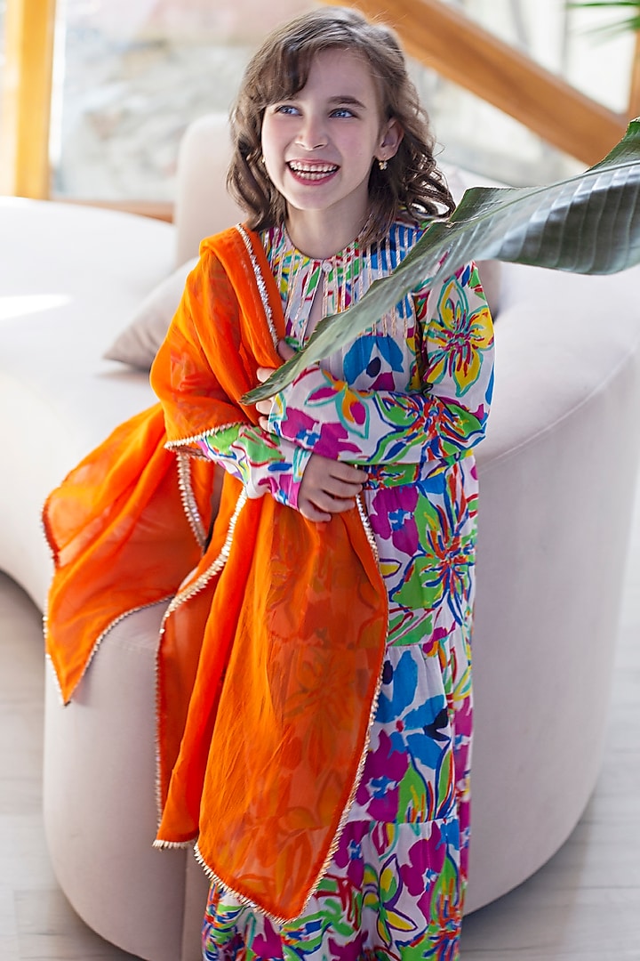 Multi-Colored Cotton & Cotton Silk Printed Anarkali Set For Girls by Anaario