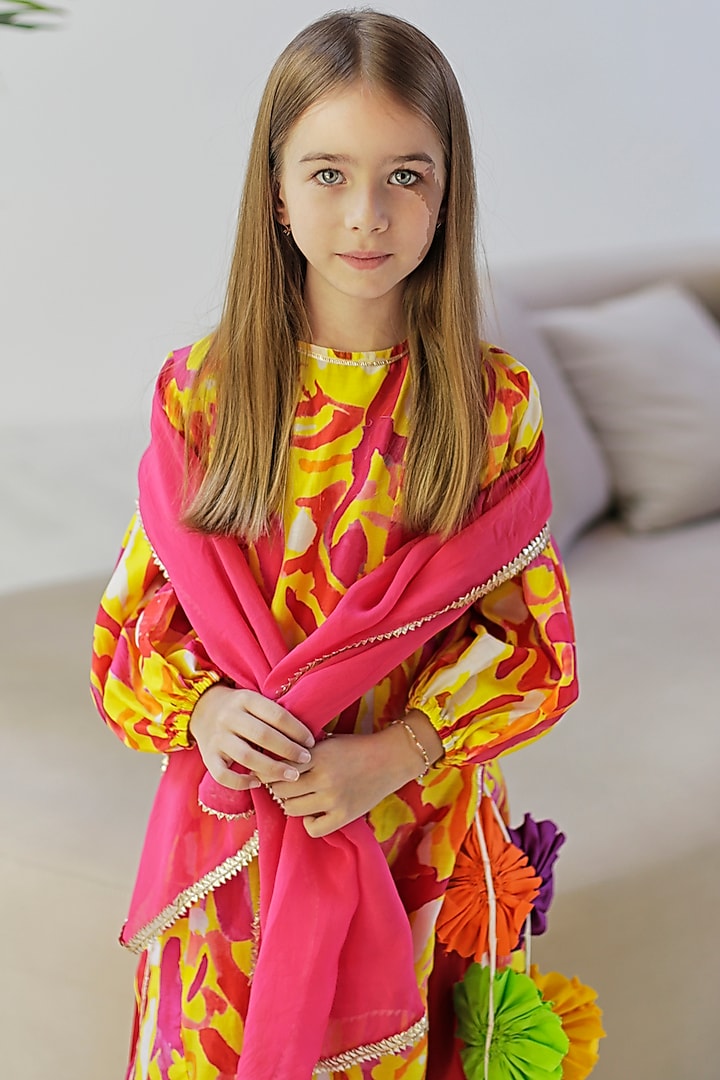 Yellow Cotton & Cotton Silk Lehenga Set For Girls by Anaario at Pernia's Pop Up Shop