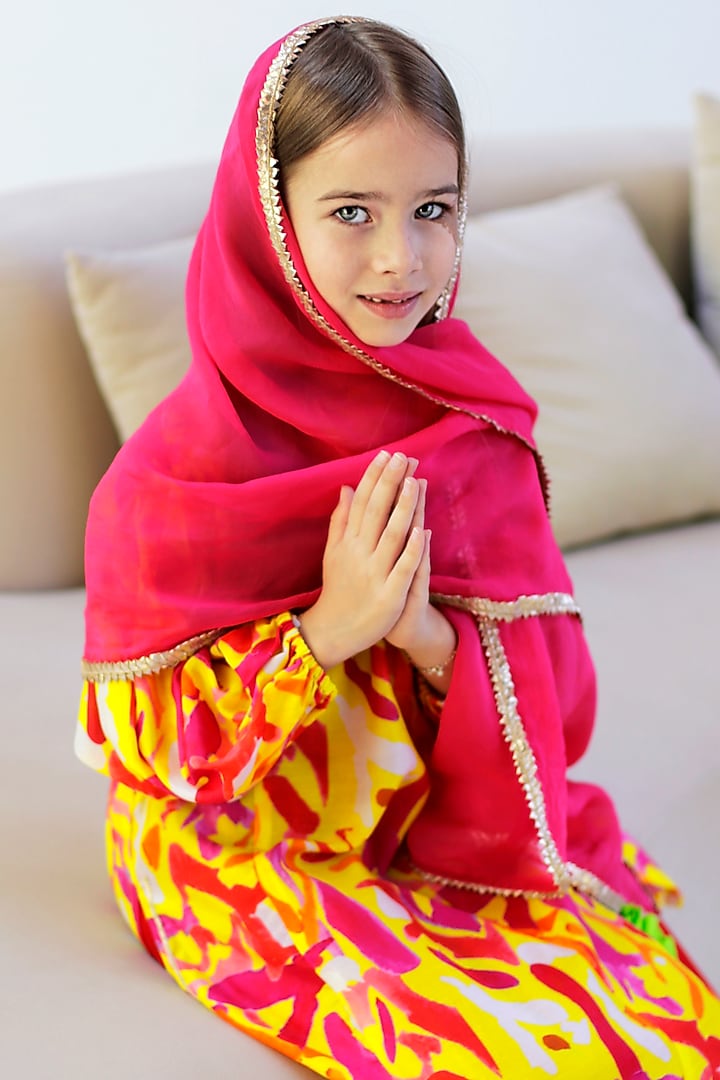 Yellow Cotton & Cotton Silk Lehenga Set For Girls by Anaario at Pernia's Pop Up Shop