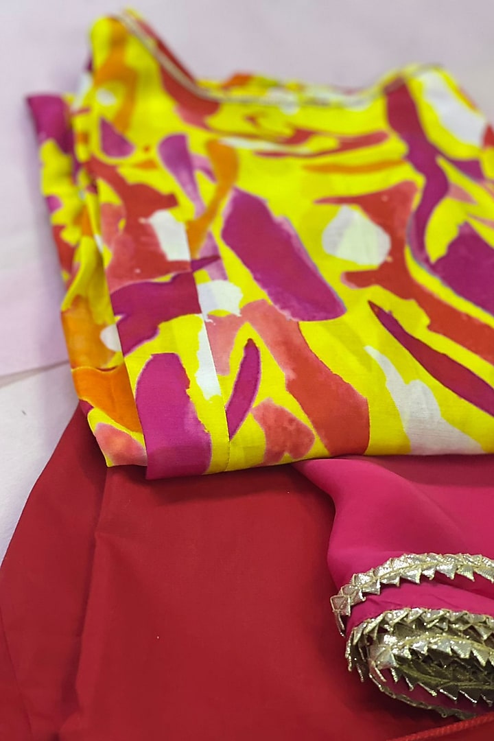 Yellow Cotton & Cotton Silk Lehenga Set For Girls by Anaario at Pernia's Pop Up Shop
