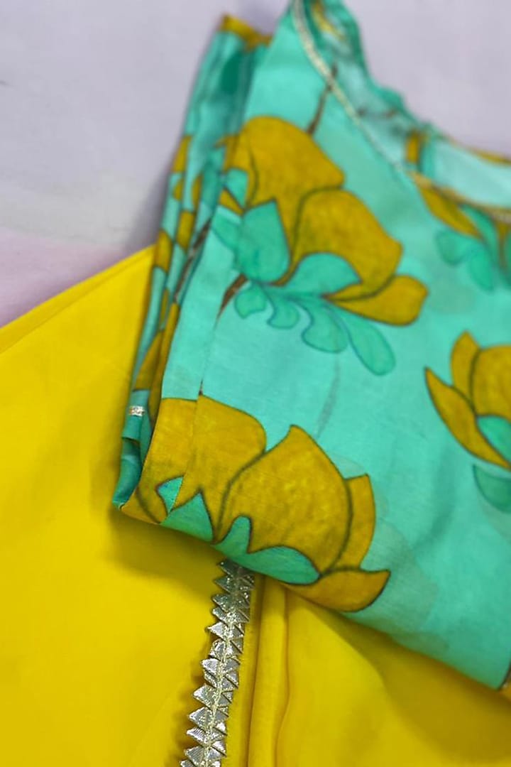 Turquoise Cotton & Cotton Silk Lehenga Set For Girls by Anaario at Pernia's Pop Up Shop