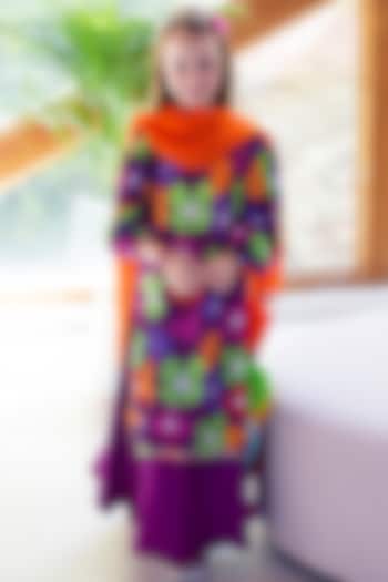 Purple Cotton & Cotton Silk Lehenga Set For Girls by Anaario