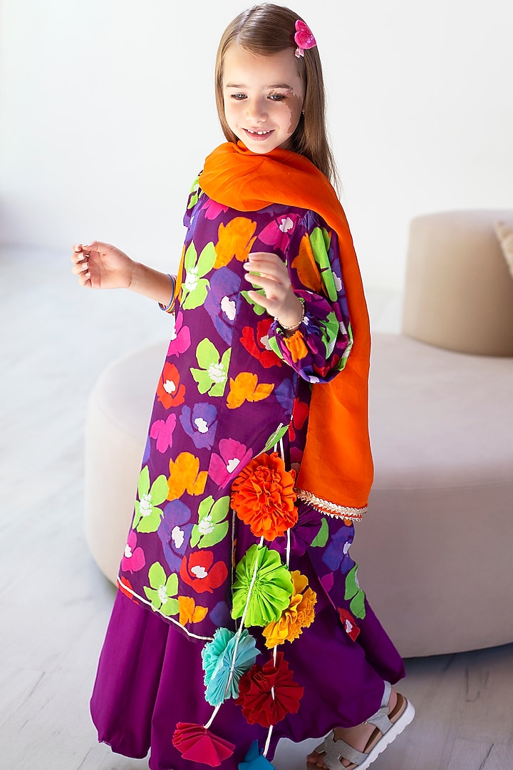 Purple Cotton & Cotton Silk Lehenga Set For Girls by Anaario at Pernia's Pop Up Shop