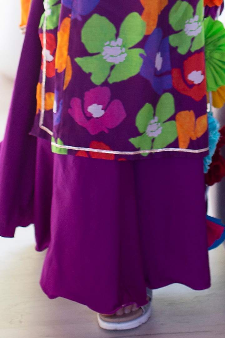 Purple Cotton & Cotton Silk Lehenga Set For Girls by Anaario at Pernia's Pop Up Shop