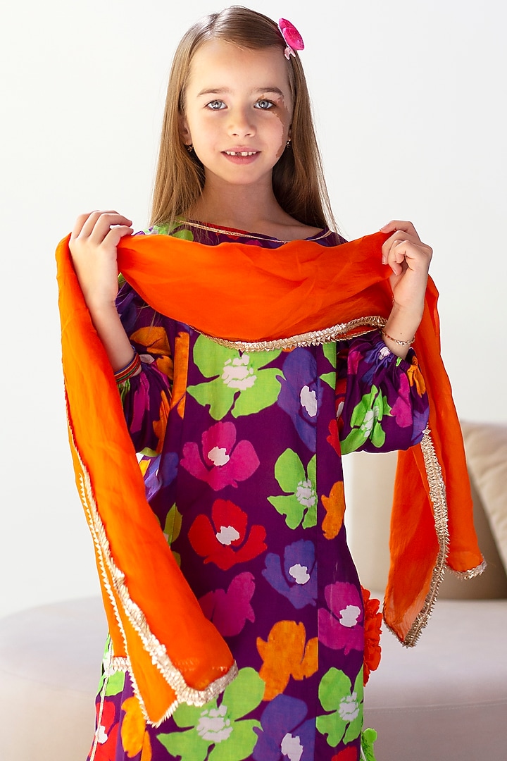 Purple Cotton & Cotton Silk Lehenga Set For Girls by Anaario at Pernia's Pop Up Shop