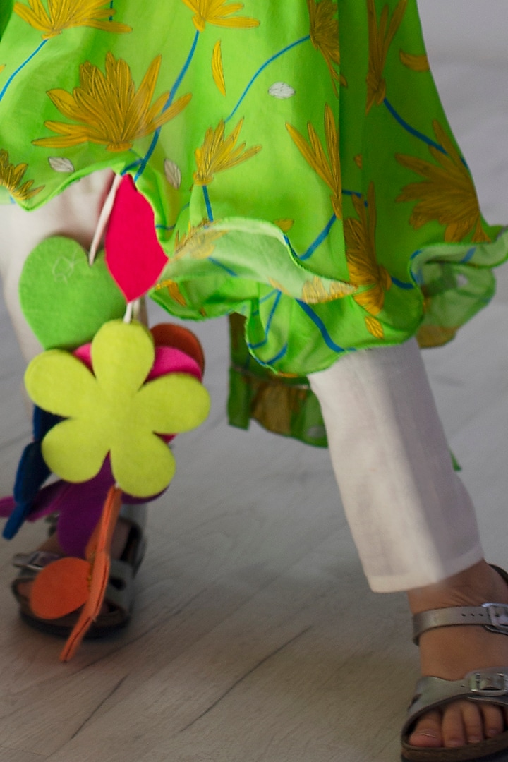 Lime Green Cotton & Cotton Silk Printed Anarkali Set For Girls by Anaario at Pernia's Pop Up Shop