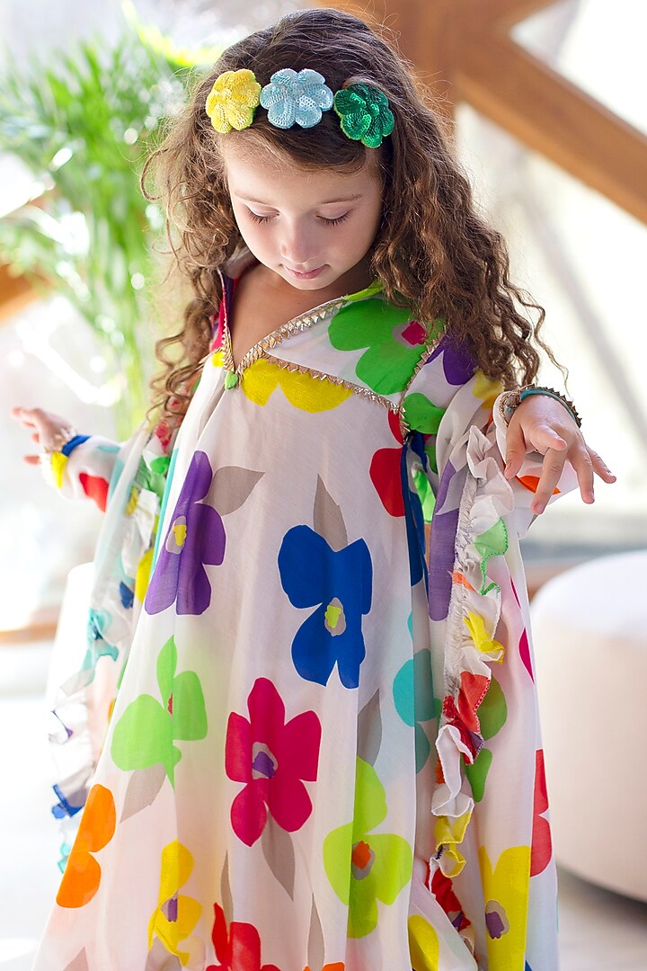 Multi-Colored Cotton & Cotton Silk Printed Anarkali Set For Girls by Anaario at Pernia's Pop Up Shop
