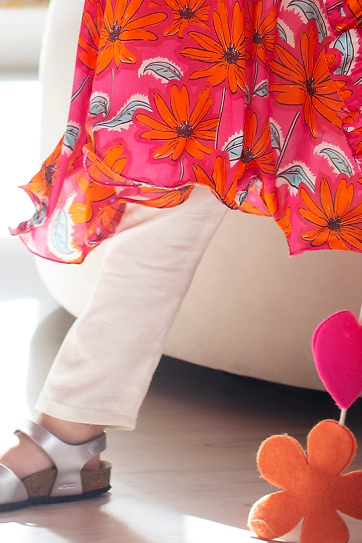 Pink Cotton & Cotton Silk Printed Anarkali Set For Girls by Anaario at Pernia's Pop Up Shop