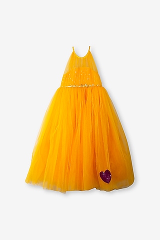 Orange Net Dress For Girls by Anaario