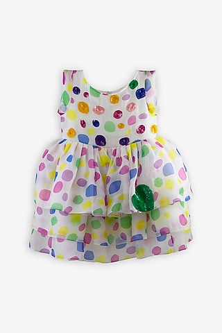 White Organza Printed Dress For Girls by Anaario