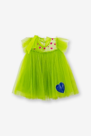 Green Net Dress For Girls by Anaario