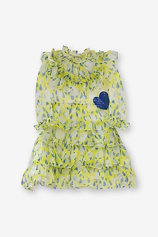 White Organza Printed Dress For Girls by Anaario