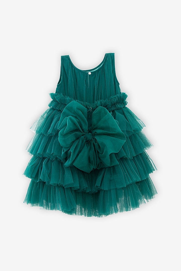 Dark Green Net Dress For Girls by Anaario at Pernia's Pop Up Shop