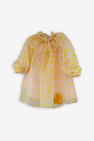 Yellow Organza Printed Dress For Girls by Anaario