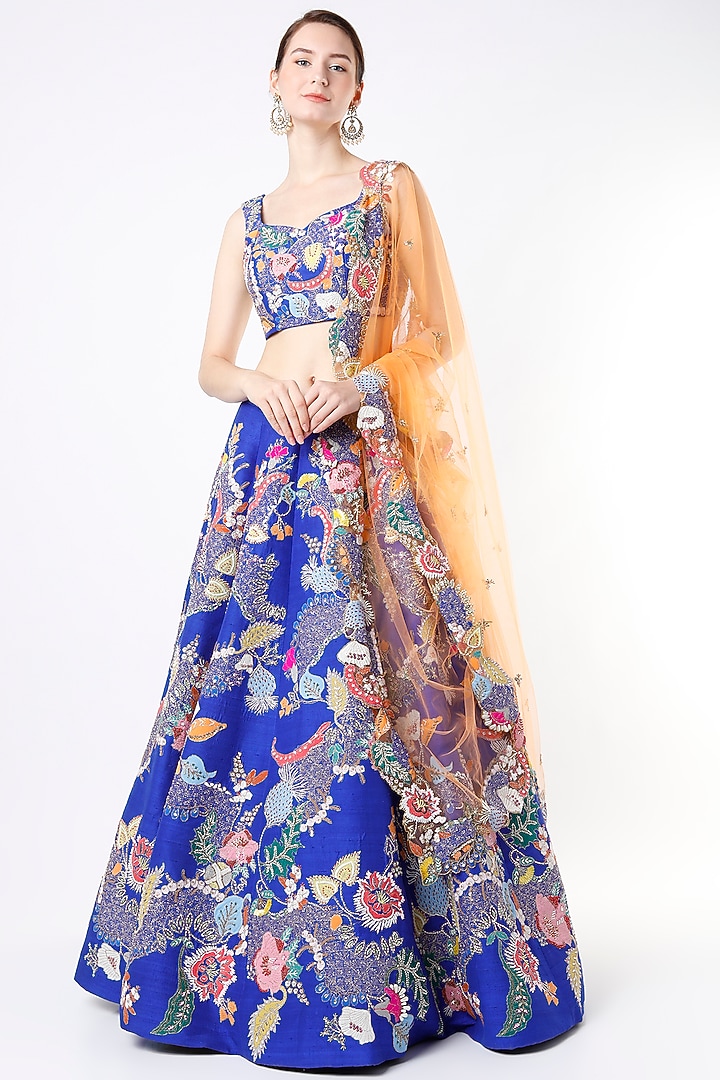 Electric Blue Embellished Bridal Lehenga Set by Aisha Rao at Pernia's Pop Up Shop