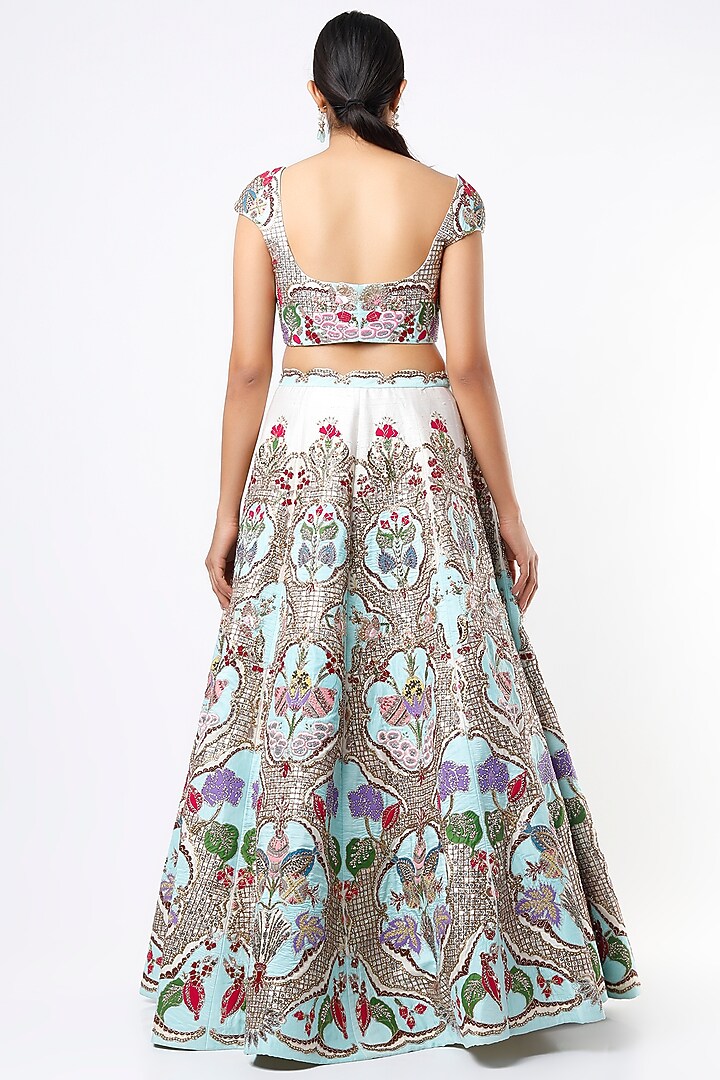 Ivory & Aqua Blue Embroidered Bridal Lehenga Set by Aisha Rao at Pernia's Pop Up Shop