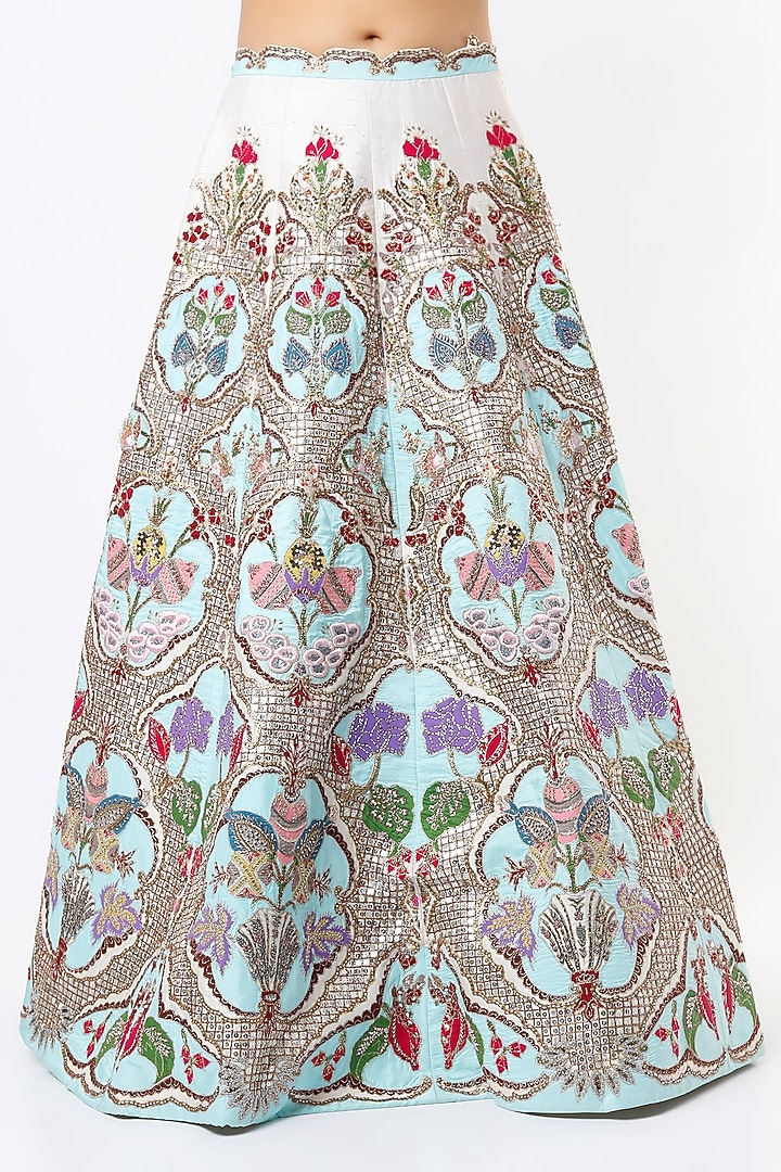 Ivory & Aqua Blue Embroidered Bridal Lehenga Set by Aisha Rao at Pernia's Pop Up Shop