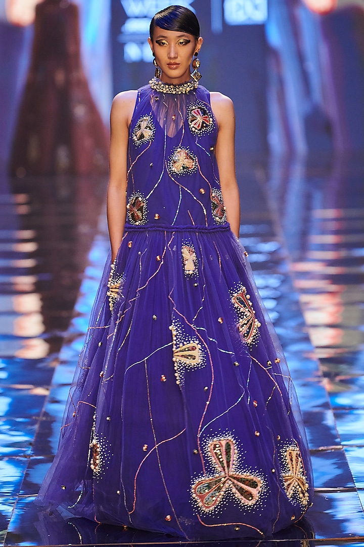 Blue Embellished Gown by Aisha Rao