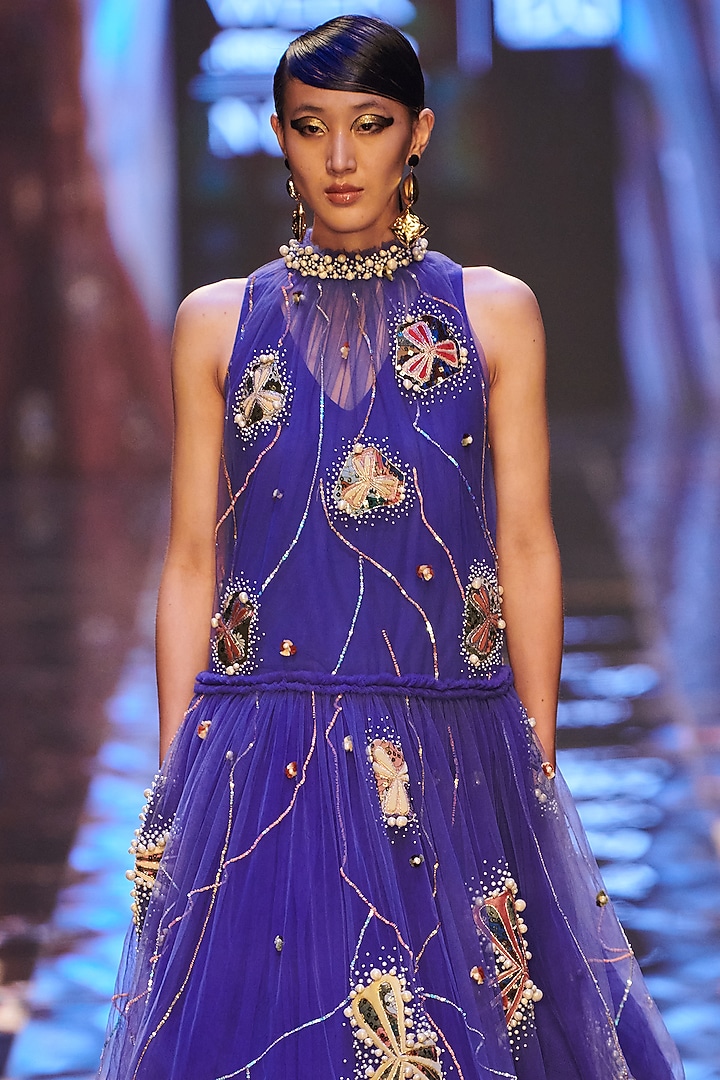 Blue Embellished Wedding Gown by Aisha Rao at Pernia's Pop Up Shop