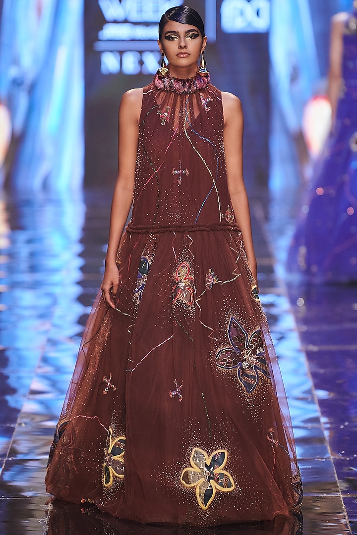 Brown Embellished Gown by Aisha Rao