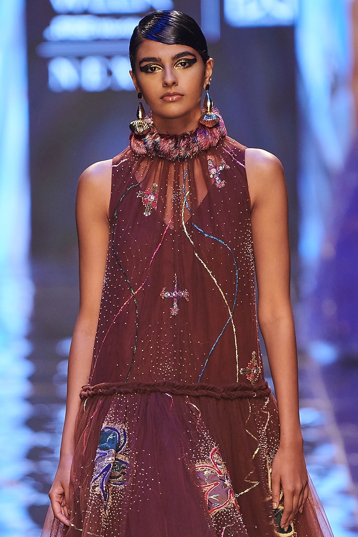 Brown Embellished Wedding Gown by Aisha Rao at Pernia's Pop Up Shop