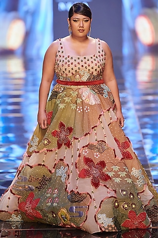 Beige Embellished Gown by Aisha Rao