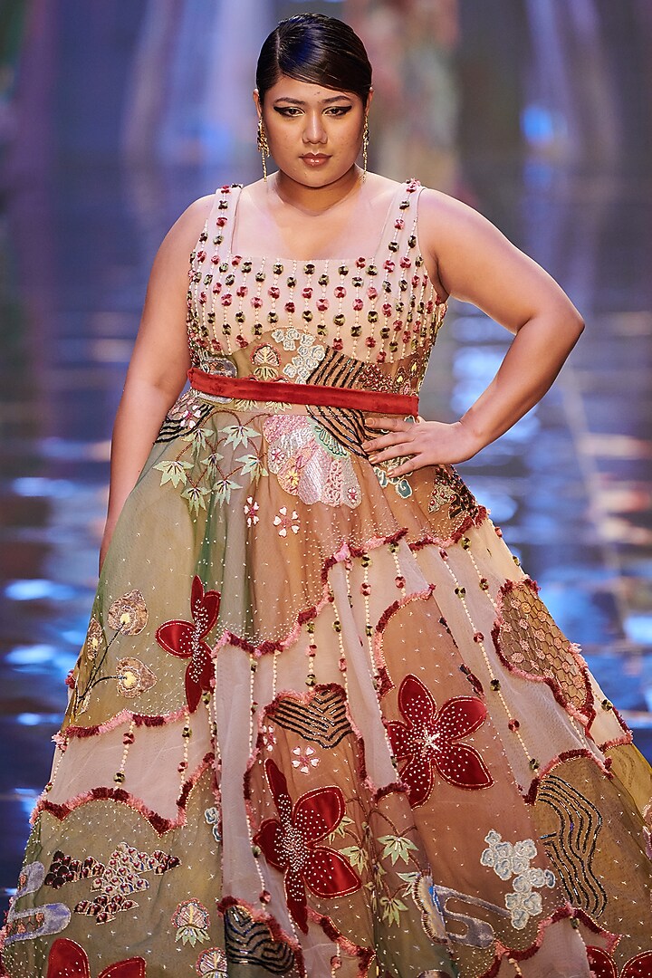 Beige Embellished Bridal Gown by Aisha Rao at Pernia's Pop Up Shop