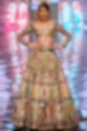 Gold Printed & Embellished Bridal Lehenga Set by Aisha Rao at Pernia's Pop Up Shop